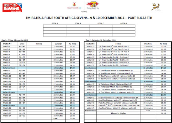 Sevens Match Schedule