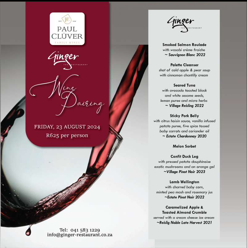 GINGER THE RESTAURANT PAUL CLUVER WINE PAIRING