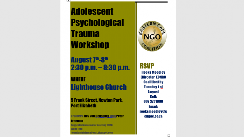 Adolescent Psychological Trauma 2 day conference: LAMb Internatoiional