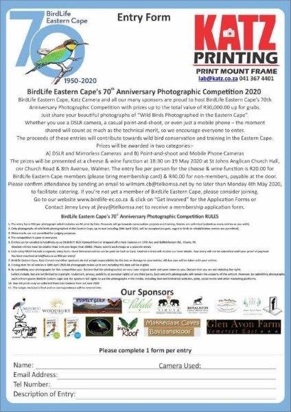 BirdLife Eastern Cape's 70th Anniversary Photographic Competition 2020