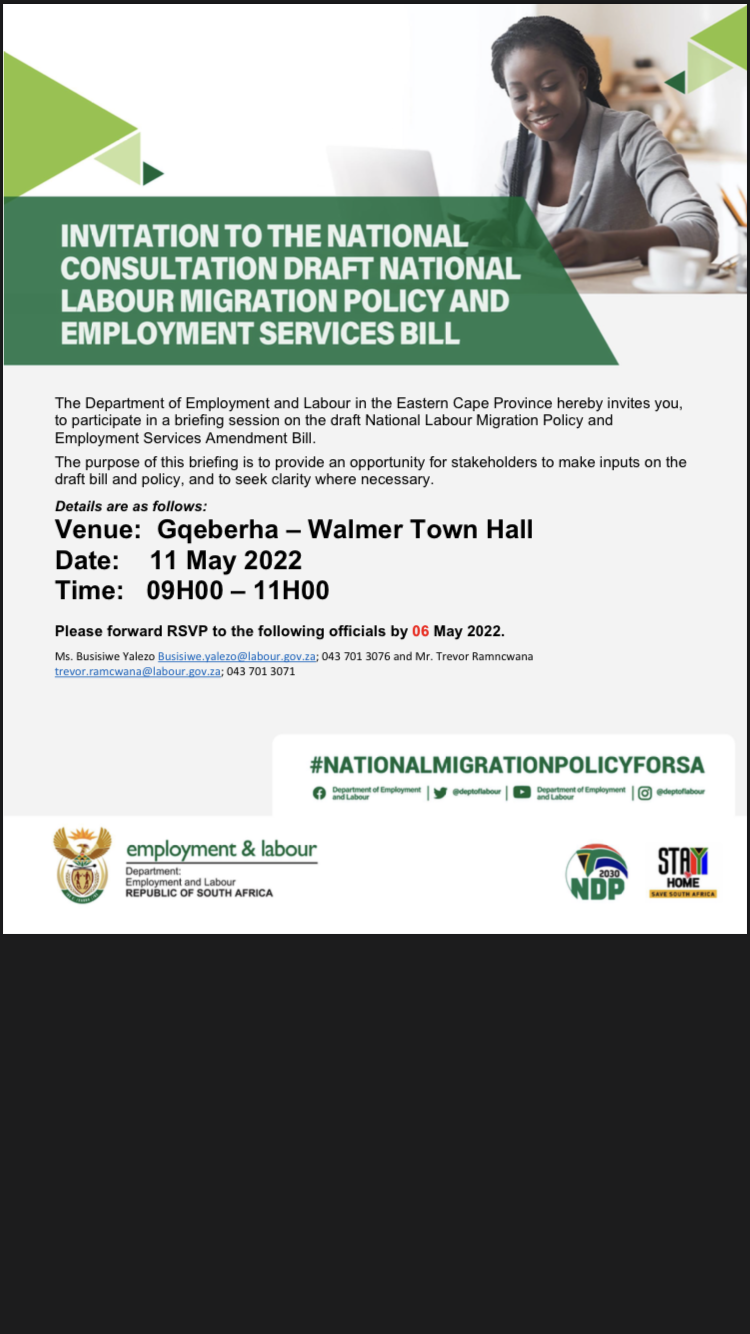 Department of Employment and Labour: National Labour Migration Policy Consultation/Input session