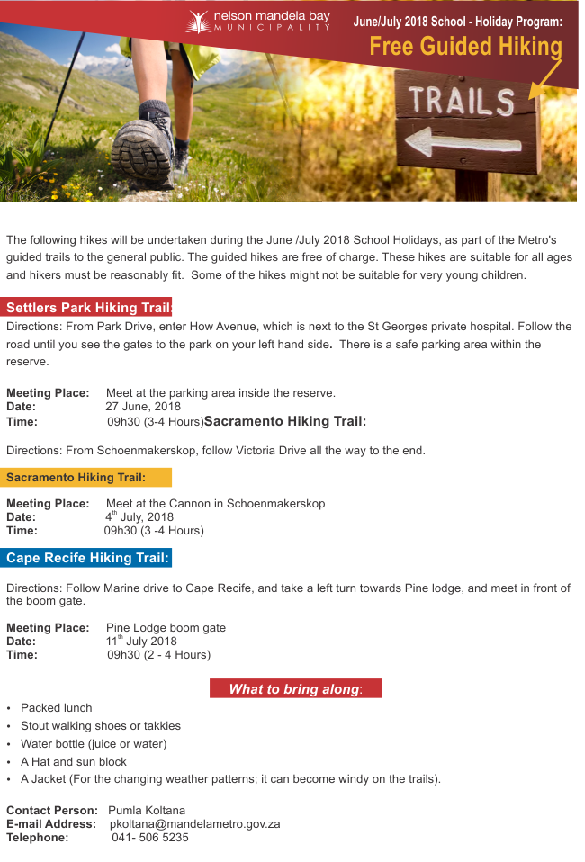 Free guided hiking trails in Nelson Mandela Bay
