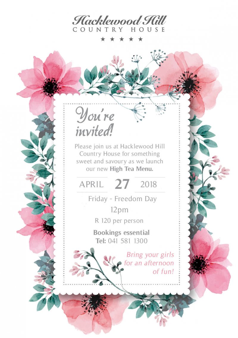 Hacklewood Hill Country House - New High Tea Menu Launch