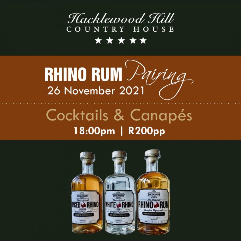 Hacklewood Hill Country House Rhino Rum Cocktails & Canapés Pairing