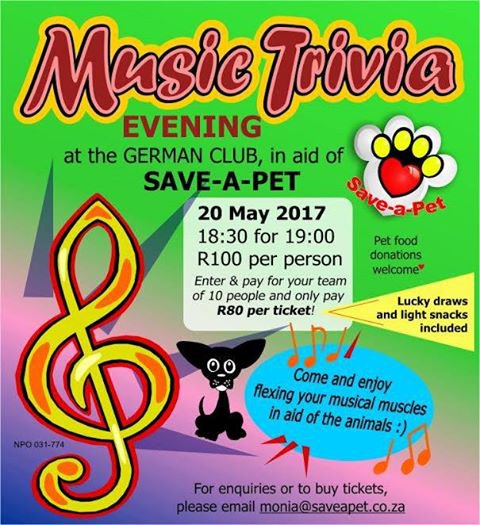 Music Trivia Evening in aid of Save-a-Pet