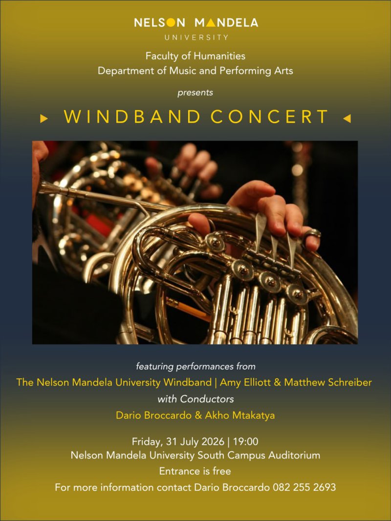 Nelson Mandela University Windband to Present an Evening of Outstanding Musical Talent