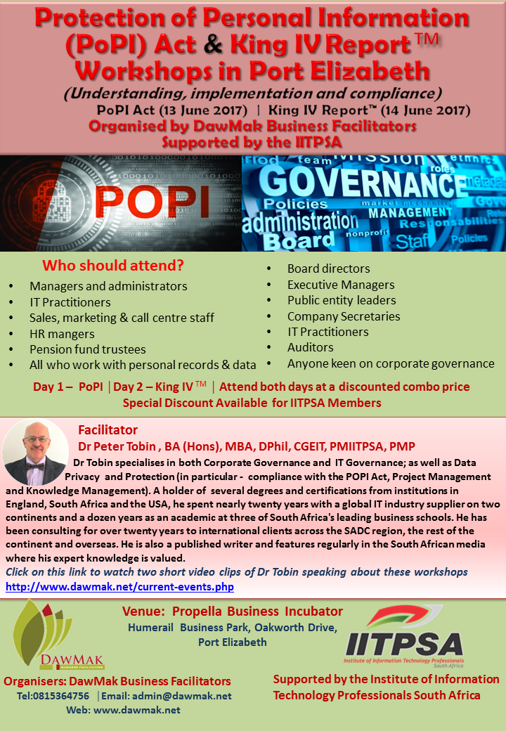 PoPI Act & King IV Report™ Workshops at The Propella Business Incubator, Port Elizabeth