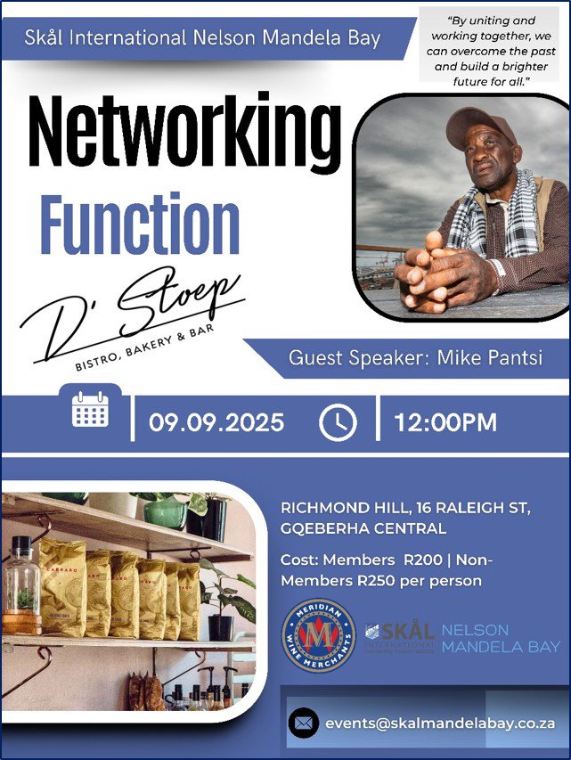 Skål International Nelson Mandela Bay with Guest Speaker, Mxolisi Michael (Mike) Pantsi